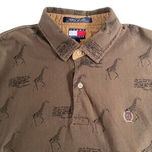 Vintage Tommy Hilfiger Polo Shirt Mens Large Giraffe Print Safari Cotton